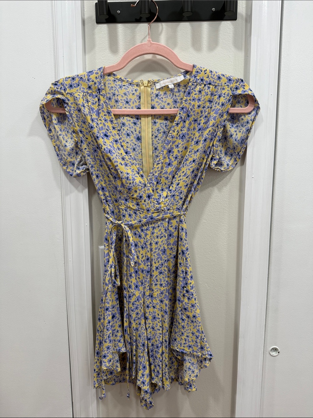 Olivaceous Yellow and Blue Floral Wrap Romper